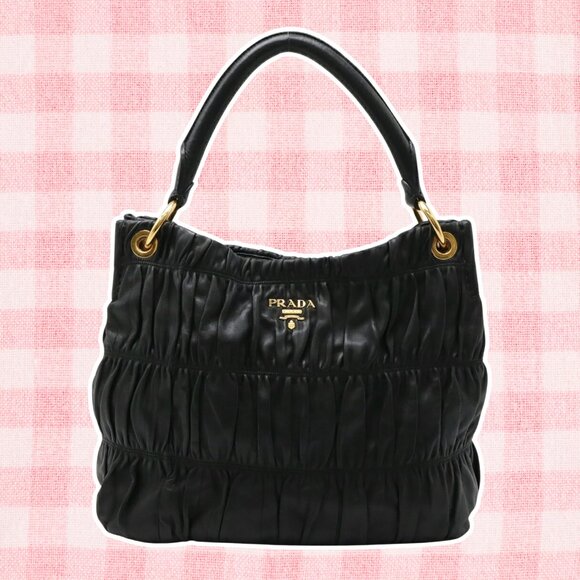 Prada Handbags - PRADA Black Leather Shoulder Bag with Gold Hardware